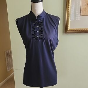 Tail Navy Sleeveless Blouse with Button Accents